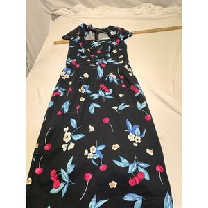Grace Karin floral circle 50's style dress size Small Black W/ Cherries Retro